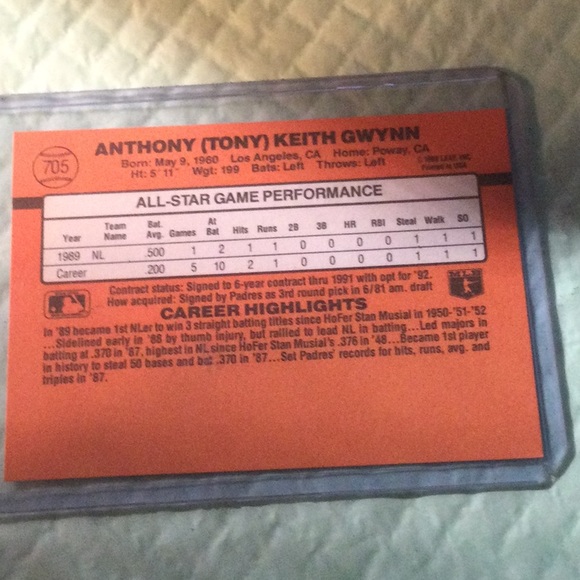 1990 Donruss Tony Gwynn #705 - Picture 2 of 2